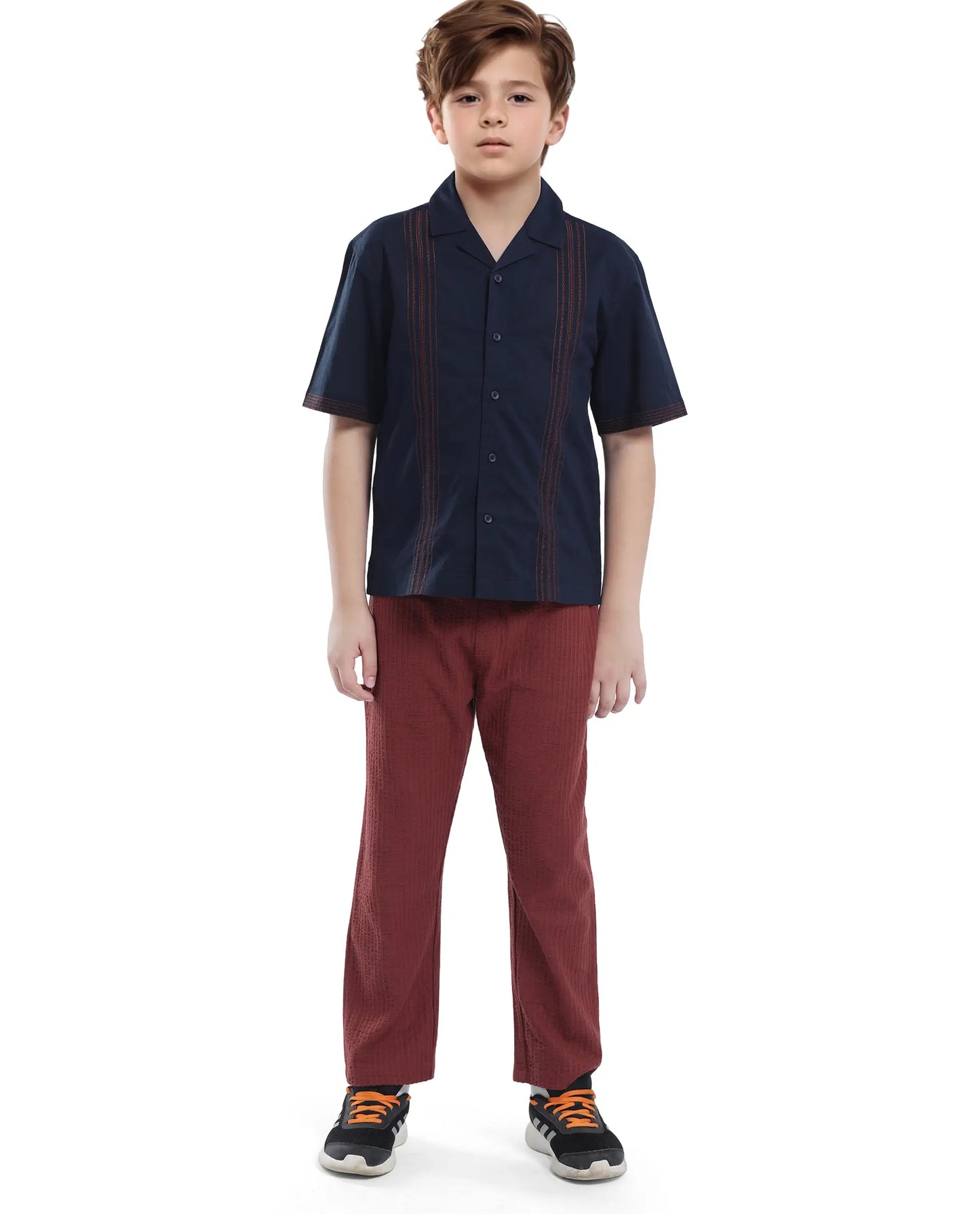 Rare Ones Kids Kyte-S Dark Navy Cotton Blend Half Sleeve Solid Button Closure Regular Fit Shirt