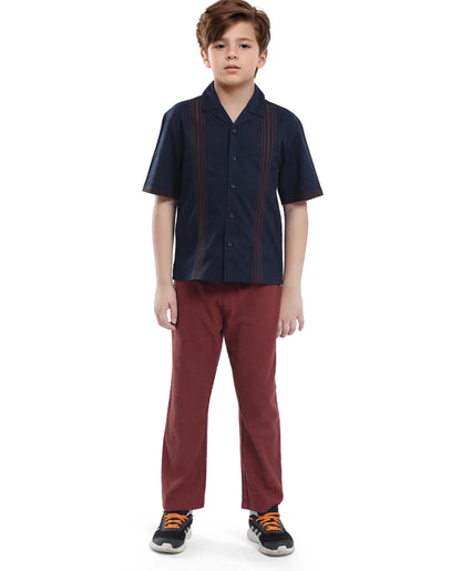 Rare Ones Kids Kyte-S Dark Navy Cotton Blend Half Sleeve Solid Button Closure Regular Fit Shirt