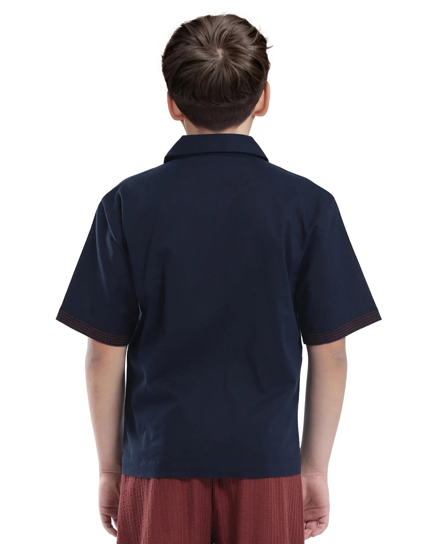 Rare Ones Kids Kyte-S Dark Navy Cotton Blend Half Sleeve Solid Button Closure Regular Fit Shirt