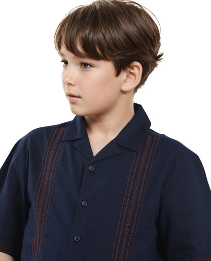 Rare Ones Kids Kyte-S Dark Navy Cotton Blend Half Sleeve Solid Button Closure Regular Fit Shirt
