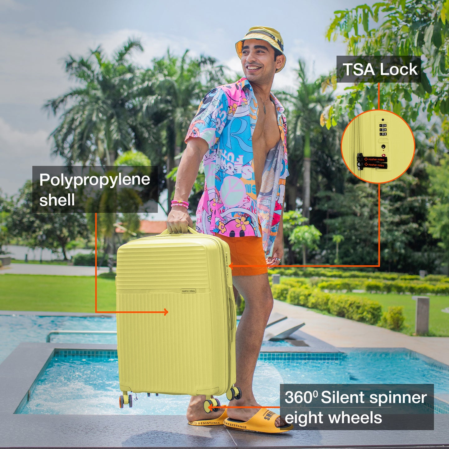 Nasher Miles Krabi Expander Hard-Sided Polypropylene Check-in Luggage Yellow 28 inch |75 Trolley Bag