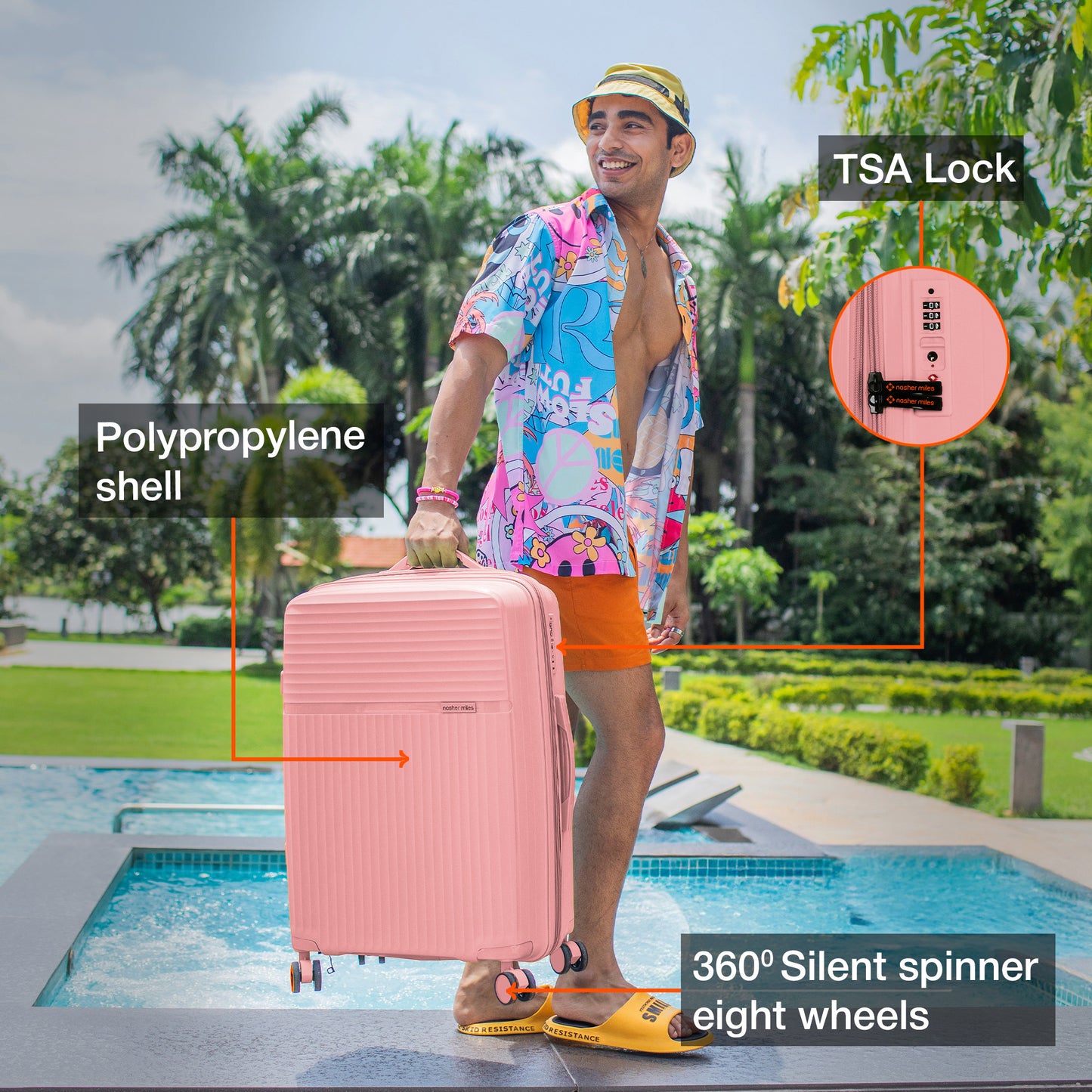 Nasher Miles Krabi Expander Hard-Sided Polypropylene Check-in Luggage Peach 24 inch |65 Trolley Bag