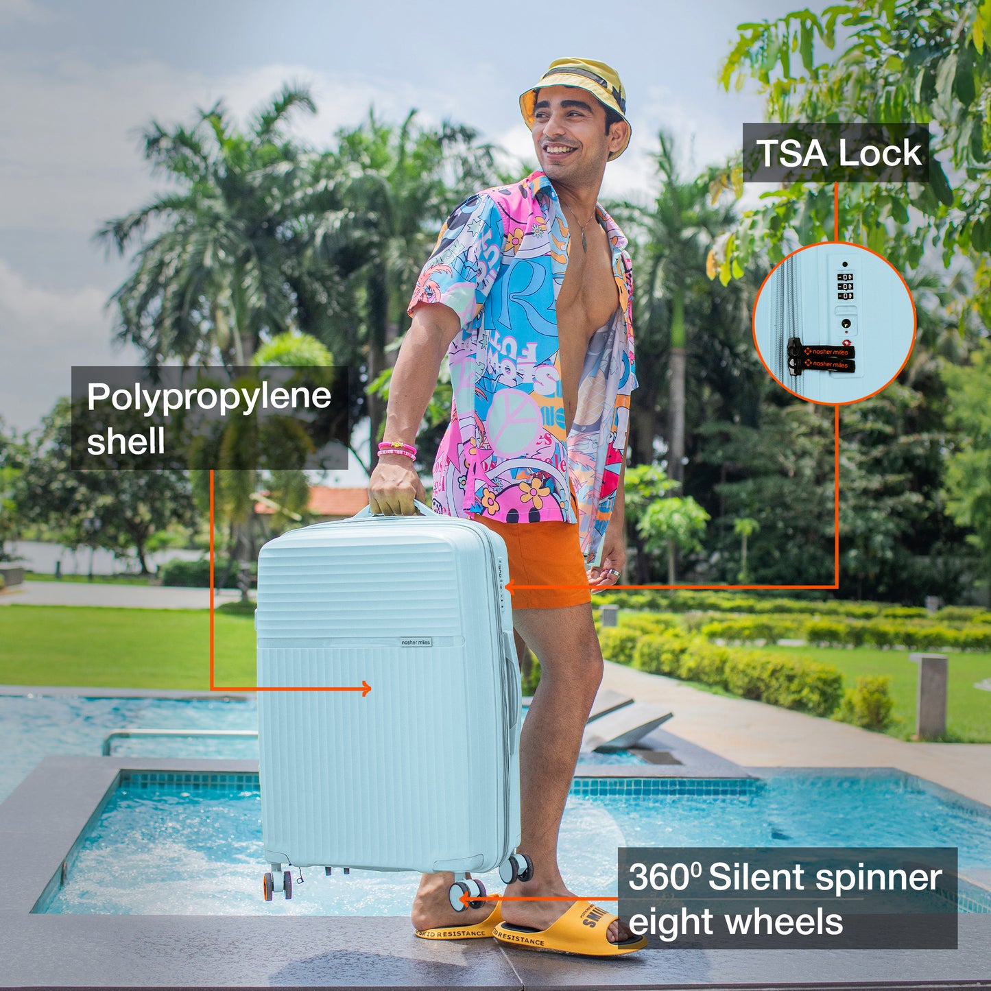 Nasher Miles Krabi Expander Hard-Sided Polypropylene Check-in Luggage Light Blue 28 inch |75 Trolley Bag