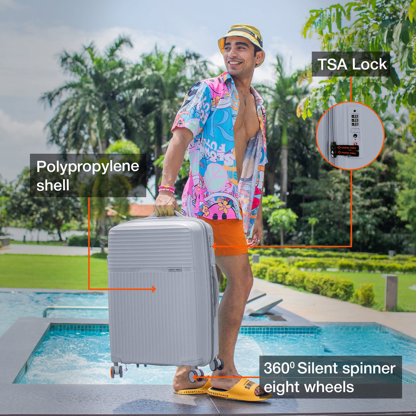 Nasher Miles Krabi Expander Hard-Sided Polypropylene Check-in Luggage Grey 24 inch |65 Trolley Bag