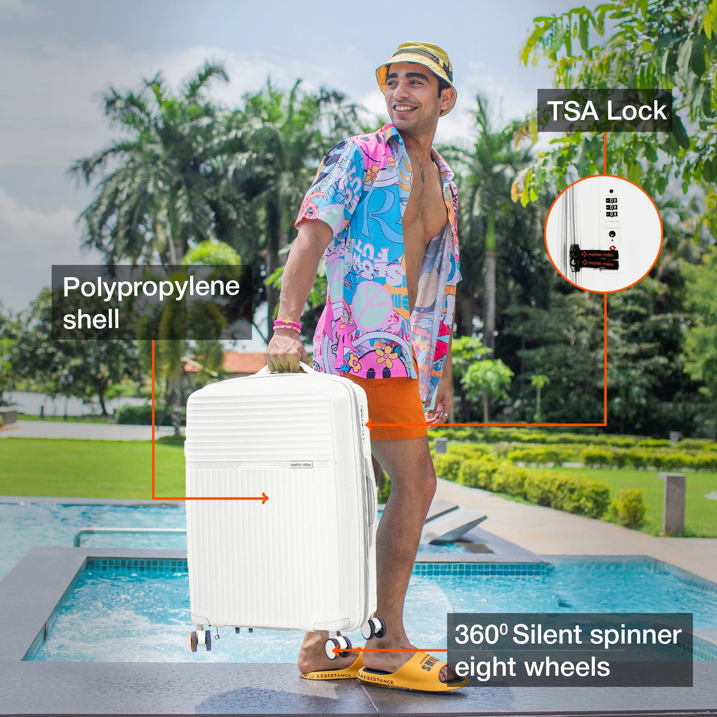 Nasher Miles Krabi Expander Hard-Sided Polypropylene Check-in Luggage White 24 inch |65 Trolley Bag