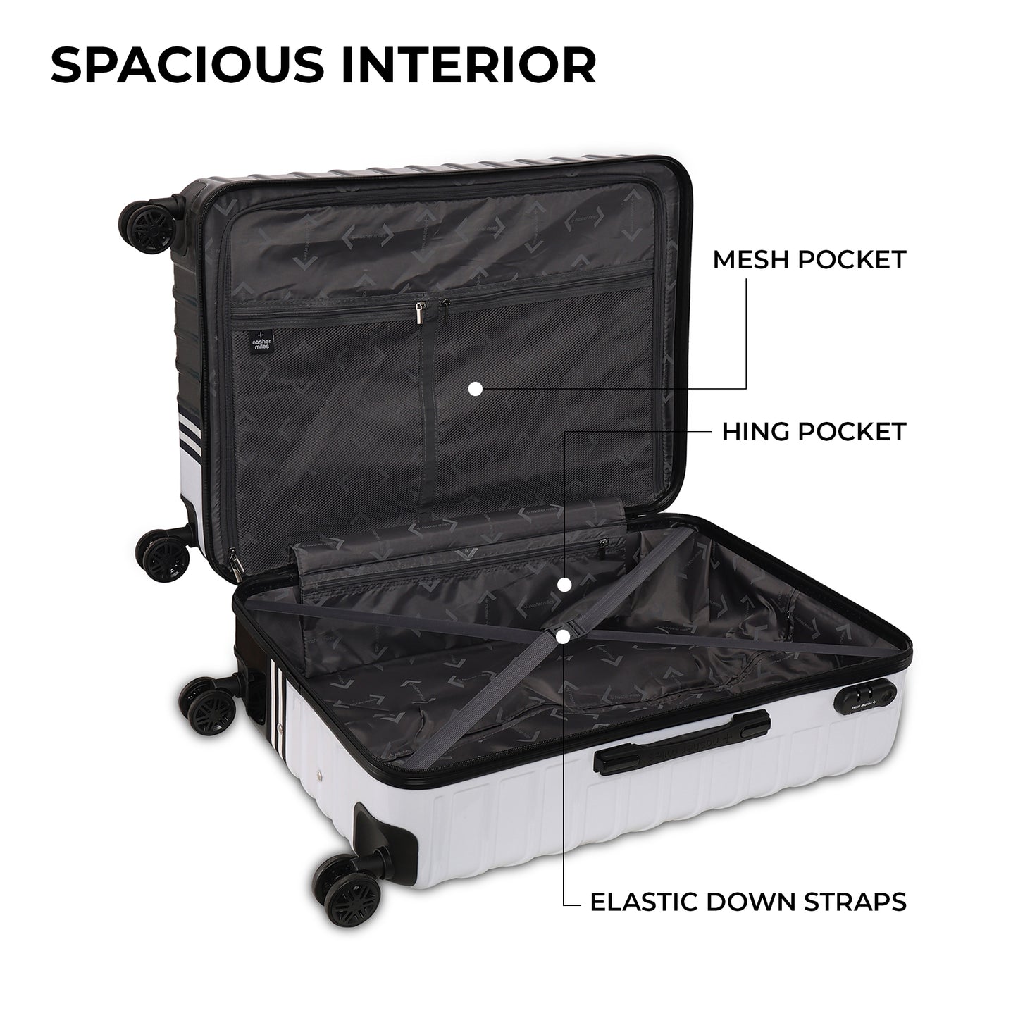 Nasher Miles Vegas Hard-Sided Polycarbonate Check-in Luggage Black&White 28 inch |75 Trolley Bag