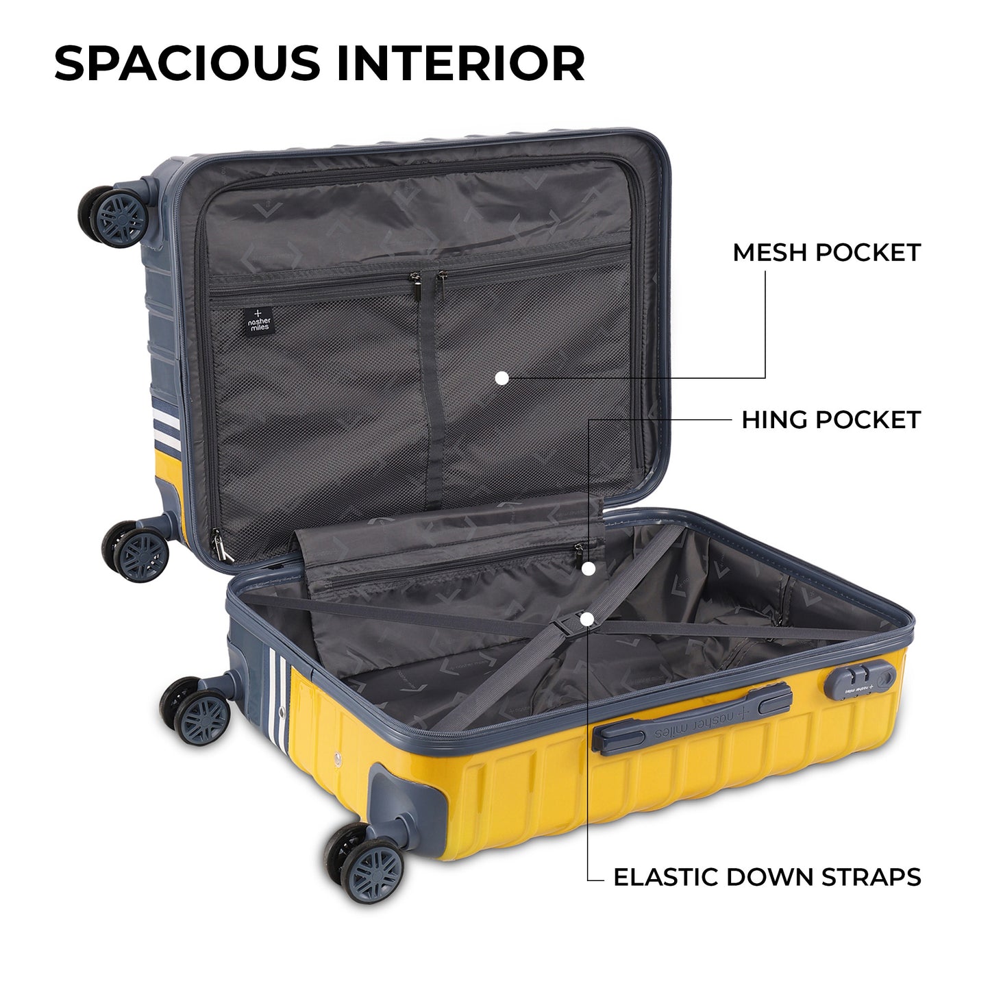 Nasher Miles Vegas Hard-Sided Polycarbonate Check-in Luggage Yellow&Grey 28 inch |75 Trolley Bag