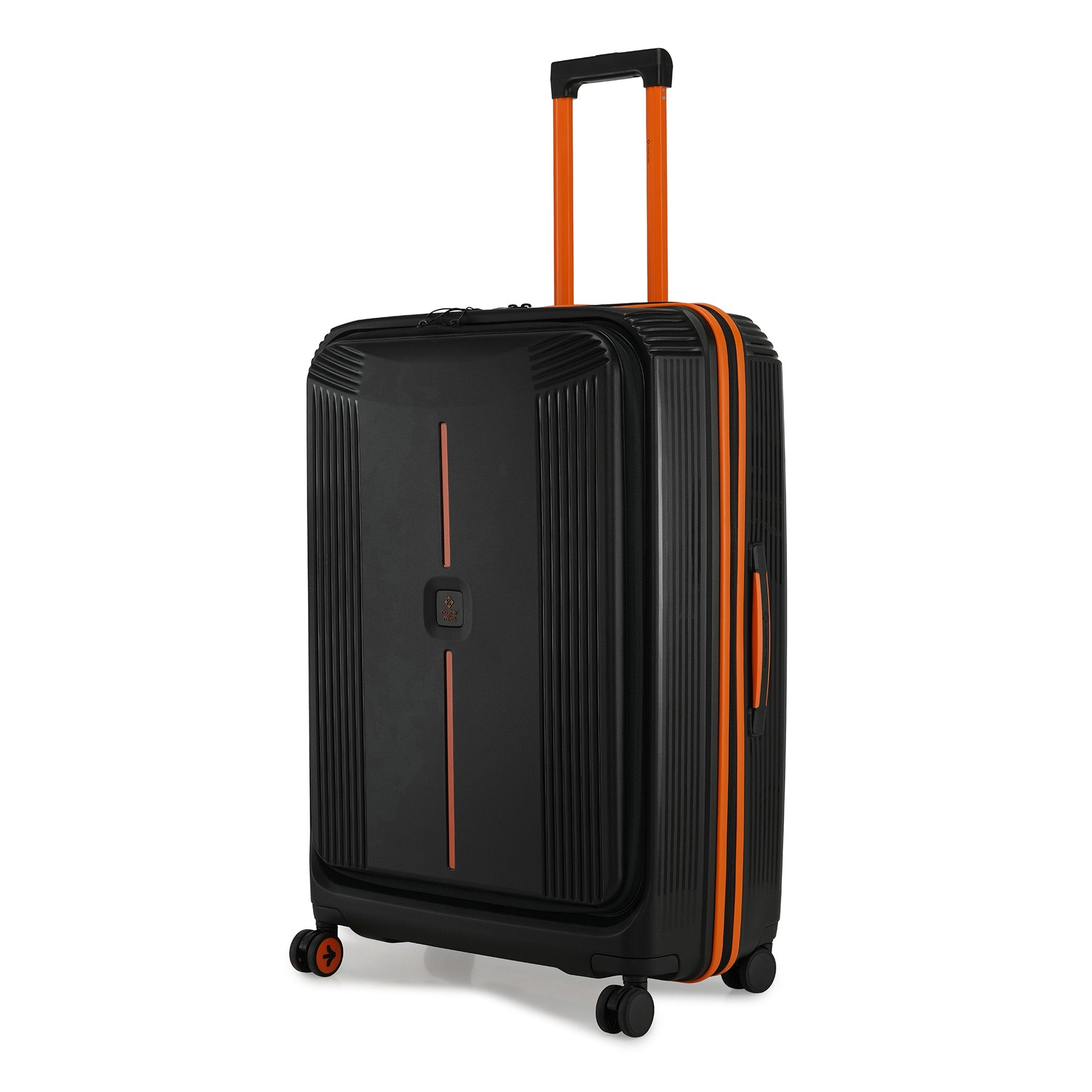 Nasher Miles Alexandria Hard-Sided Polypropylene TSA Lock Check-in Luggage 28 inch | 75cm | 8 Wheels Large Trolley Bag for Travel | Suitcase (Black Orange) | Nasher Miles at Broadway