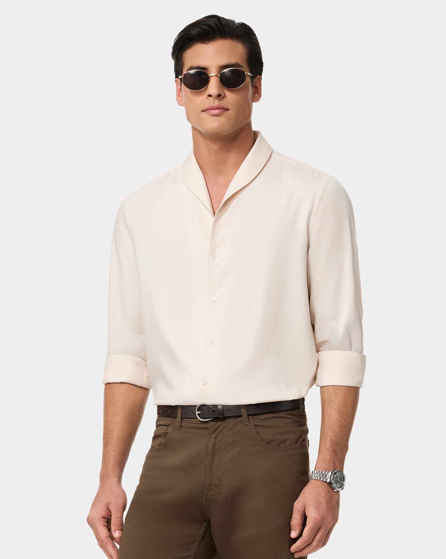 The Drape Runway Shirt Candle Beige