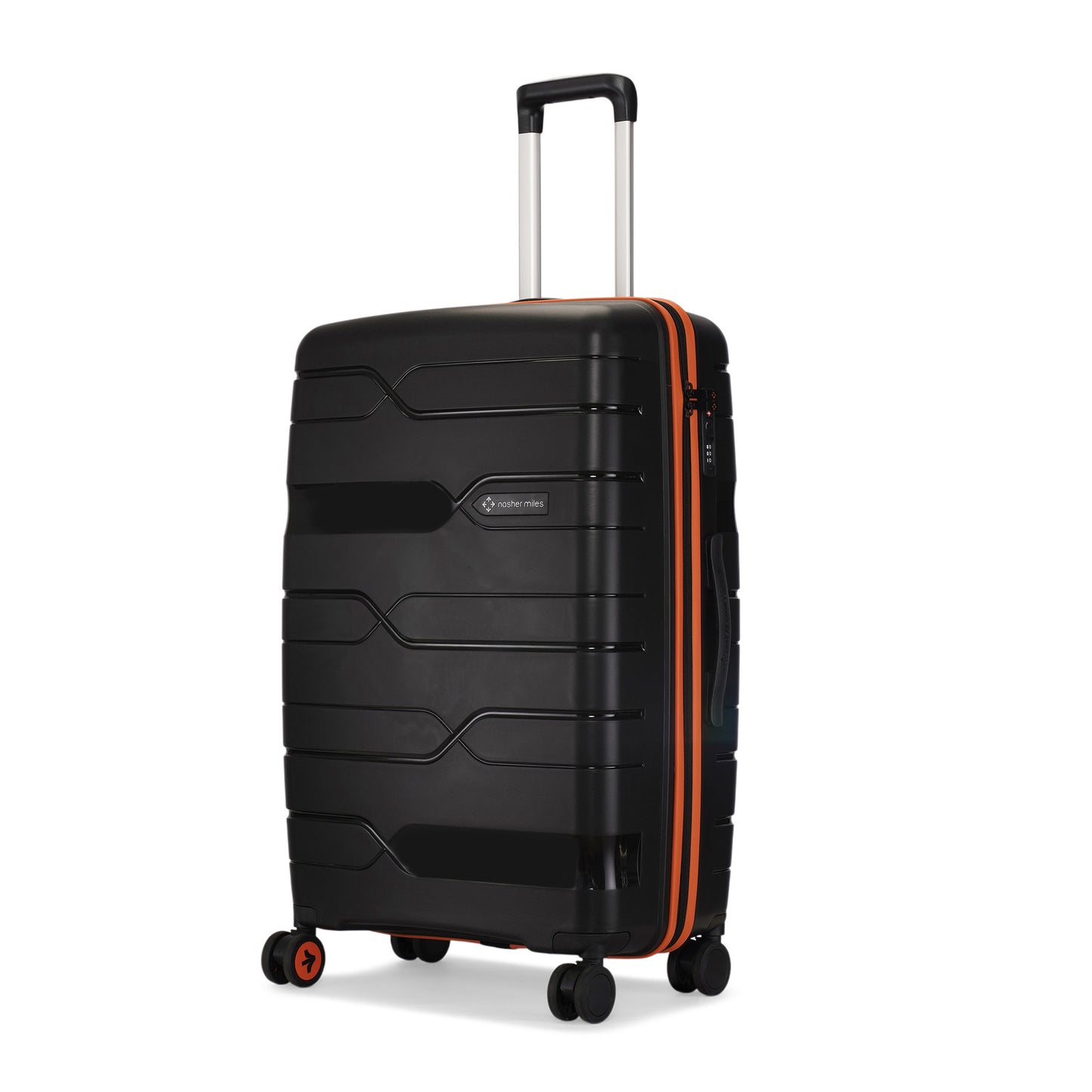 Nasher Miles Cannes Hard-sided Polypropylene Check-In Luggage Black Orange 28 inch | 75 cm Large Trolley bag