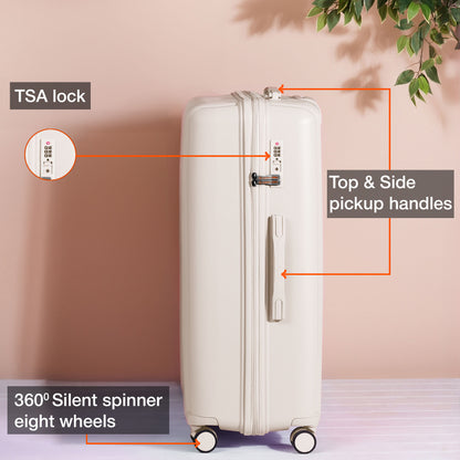 Nasher Miles The Line Hard-Sided Polypropylene Check-in Luggage White 24 inch |65 Trolley Bag