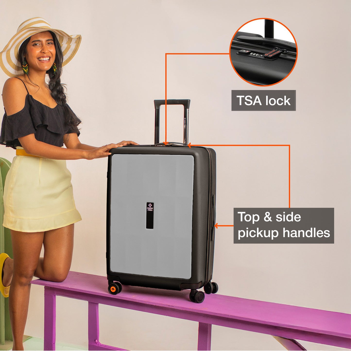 Nasher Miles Zanzibar TSA Lock Hard-Sided Polycarbonate Check-in Luggage Grey Black 28 inch |75 Trolley Bag| Suitcase