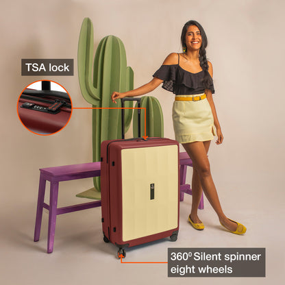 Nasher Miles Zanzibar TSA Lock Hard-Sided Polycarbonate Check-in Luggage Yellow Maroon 28 inch |75 Trolley Bag| Suitcase