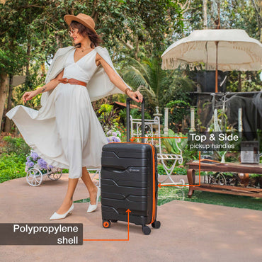 Nasher Miles Cannes Hard-sided Polypropylene Check-In Luggage Black Orange 28 inch | 75 cm Large Trolley bag