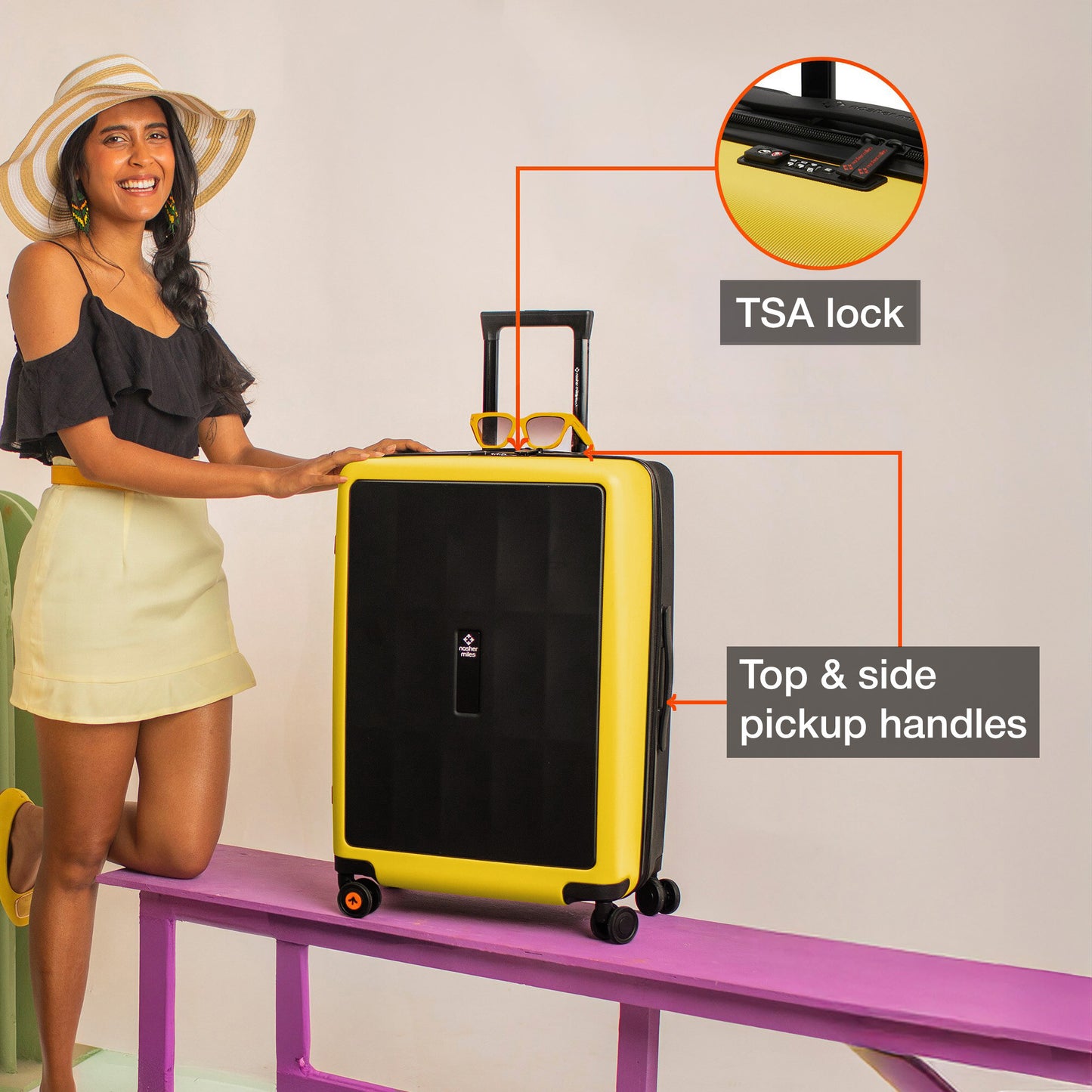 Nasher Miles Zanzibar TSA Lock Hard-Sided Polycarbonate Check-in Luggage Black Yellow 28 inch |75 Trolley Bag| Suitcase