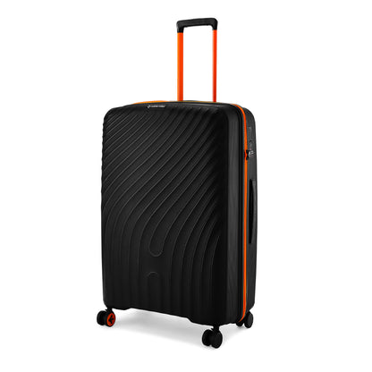 Nasher Miles Capri Hard-Sided Polypropylene Check-in Luggage 28 inch | 75cm | 8 Wheels Large Trolley Bag for Travel | Suitcase (Black & Orange)