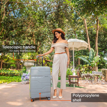 Nasher Miles Cannes Hard-sided Polypropylene Check-In Luggage Grey Neon Green 24 inch | 65 cm Medium Trolley bag