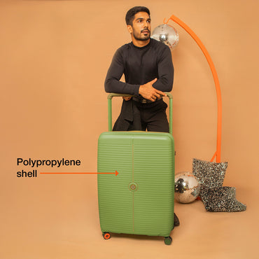 Nasher Miles Dubai TSA Lock Hard-Sided Polypropylene Check-in Luggage 24 inch | 65cm | 8 Wheels Medium Trolley Bag for Travel | Suitcase (Green Brown)