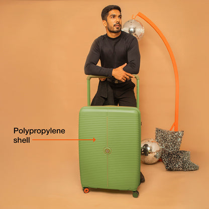 Nasher Miles Dubai TSA Lock Hard-Sided Polypropylene Check-in Luggage 24 inch | 65cm | 8 Wheels Medium Trolley Bag for Travel | Suitcase (Green Brown)