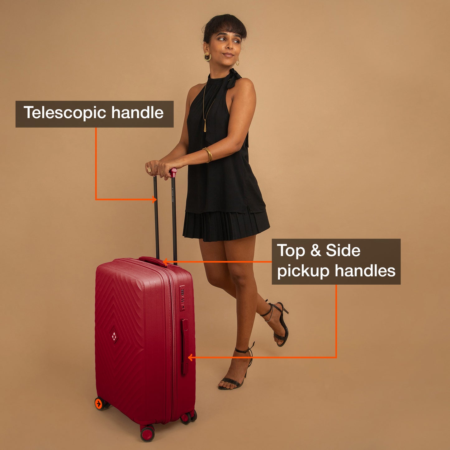 Nasher Miles Antwerp Hard-Sided Polypropylene Check-in Luggage 24 inch | 65cm TSA Lock 8 Wheels & Expander Medium Trolley Bag for Travel | Suitcase (Maroon)