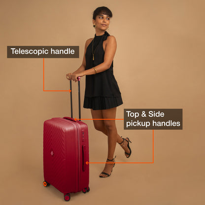 Nasher Miles Antwerp Hard-Sided Polypropylene Check-in Luggage 24 inch | 65cm TSA Lock 8 Wheels & Expander Medium Trolley Bag for Travel | Suitcase (Maroon)