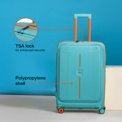 Nasher Miles Alexandria Hard-Sided Polypropylene TSA Lock Check-in Luggage 24 inch | 65cm | 8 Wheels Medium Trolley Bag for Travel | Suitcase (Teal Peach)
