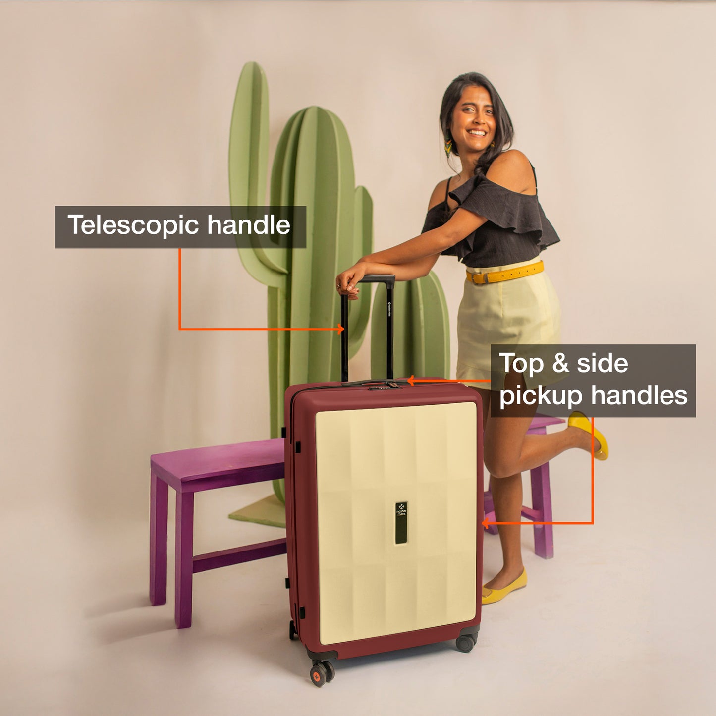 Nasher Miles Zanzibar TSA Lock Hard-Sided Polycarbonate Check-in Luggage Yellow Maroon 28 inch |75 Trolley Bag| Suitcase