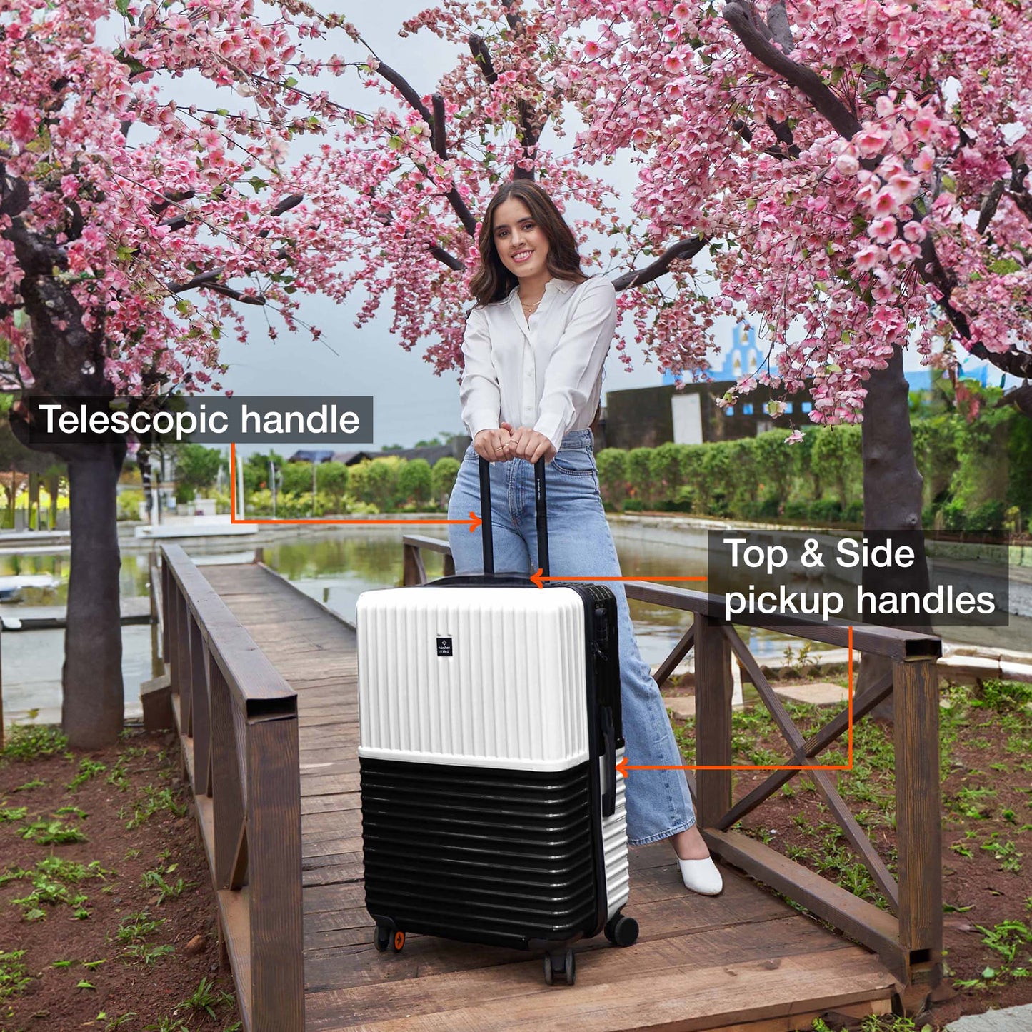 Nasher Miles Istanbul Hard-Sided ABS and PC Check-in Luggage 28 inch | 75cm | 8 Wheels Large Trolley Bag for Travel | Suitcase (Black White)