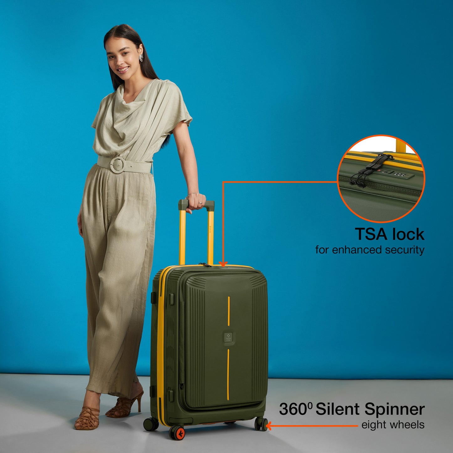 Nasher Miles Alexandria Hard-Sided Polypropylene TSA Lock Check-in Luggage 24 inch | 65cm | 8 Wheels Medium Trolley Bag for Travel | Suitcase (Green Yellow)