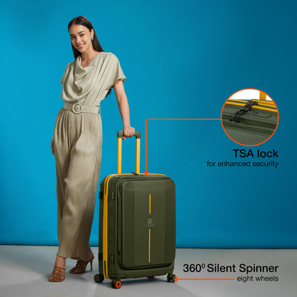 Nasher Miles Alexandria Hard-Sided Polypropylene TSA Lock Check-in Luggage 24 inch | 65cm | 8 Wheels Medium Trolley Bag for Travel | Suitcase (Green Yellow)