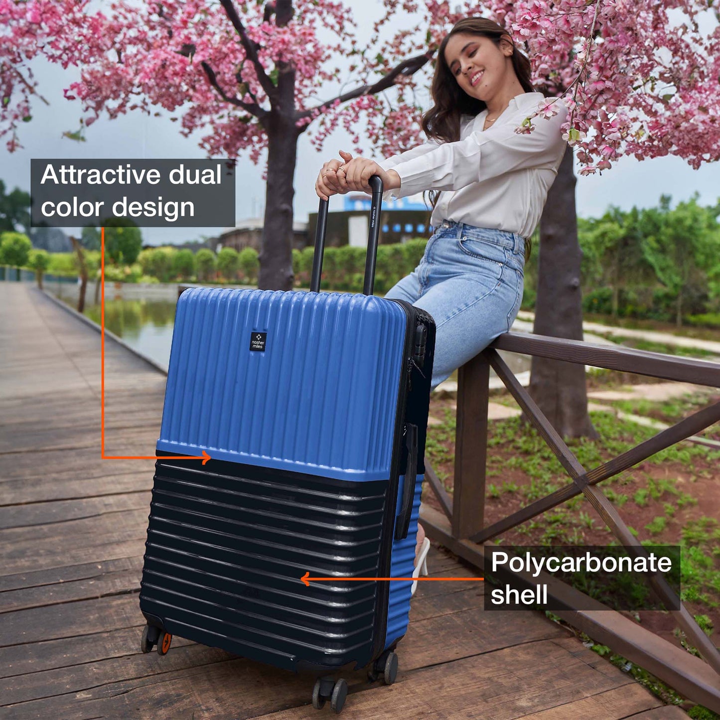 Nasher Miles Istanbul Hard-Sided ABS and PC Check-in Luggage 24 inch | 65cm | 8 Wheels Medium Trolley Bag for Travel | Suitcase (Dark Blue)