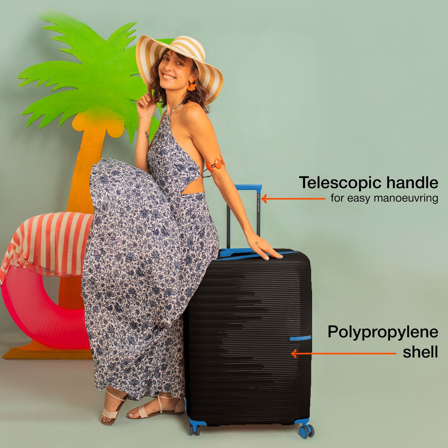 Nasher Miles Havelock TSA Lock and Anti-Theft Hard-Sided Polypropylene Check-in Luggage Black 24 inch |65 Trolley Bag | Suitcase