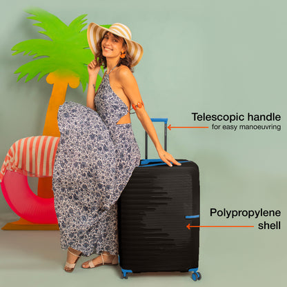 Nasher Miles Havelock TSA Lock and Anti-Theft Hard-Sided Polypropylene Check-in Luggage Black 24 inch |65 Trolley Bag | Suitcase