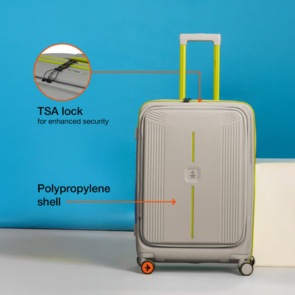 Nasher Miles Alexandria Hard-Sided Polypropylene TSA Lock Check-in Luggage 24 inch | 65cm | 8 Wheels Medium Trolley Bag for Travel | Suitcase (Grey Green)
