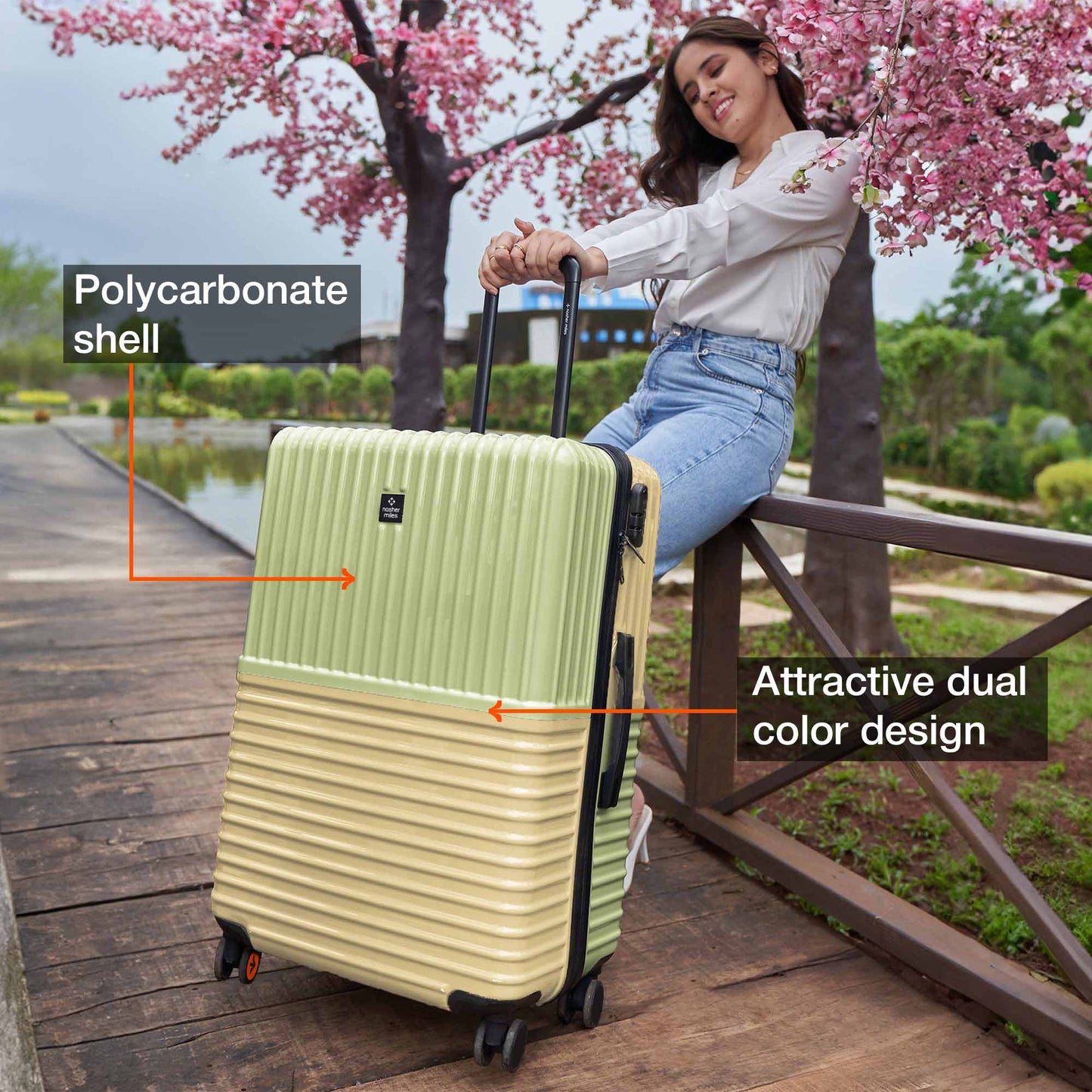 Nasher Miles Istanbul Hard-Sided ABS and PC Check-in Luggage 24 inch | 65cm | 8 Wheels Medium Trolley Bag for Travel | Suitcase (Green Yellow)