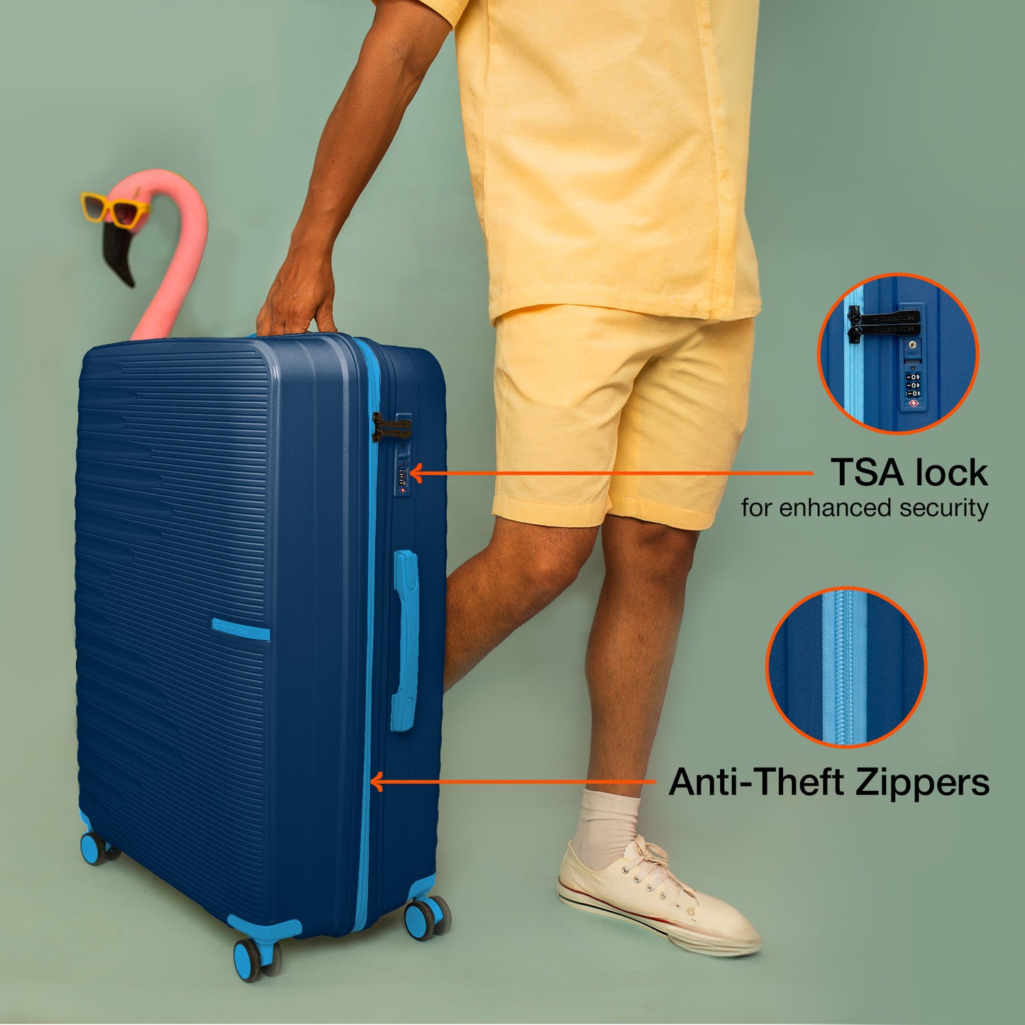 Nasher Miles Havelock TSA Lock and Anti-Theft Hard-Sided Polypropylene Check-in Luggage Blue 24 inch |65 Trolley Bag | Suitcase