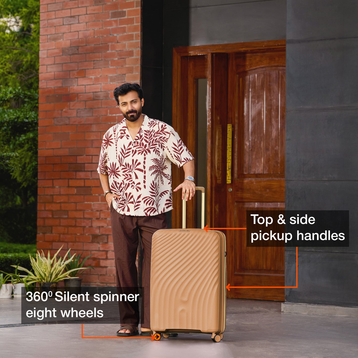 Nasher Miles Capri Hard-Sided Polypropylene Check-in Luggage 28 inch | 75cm | 8 Wheels Large Trolley Bag for Travel | Suitcase (Champagne & RoseGold)