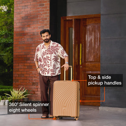 Nasher Miles Capri Hard-Sided Polypropylene Check-in Luggage 28 inch | 75cm | 8 Wheels Large Trolley Bag for Travel | Suitcase (Champagne & RoseGold)