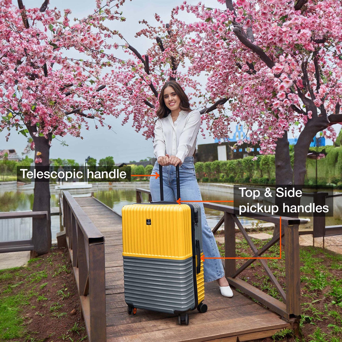 Nasher Miles Istanbul Hard-Sided ABS and PC Check-in Luggage 24 inch | 65cm | 8 Wheels Medium Trolley Bag for Travel | Suitcase (Yellow Grey)