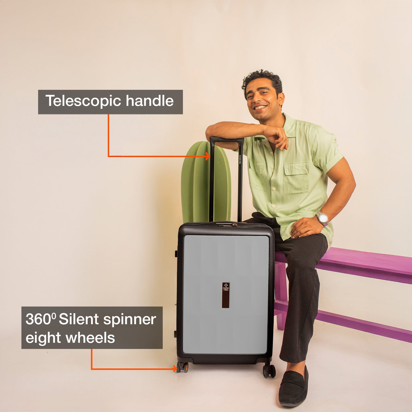 Nasher Miles Zanzibar TSA Lock Hard-Sided Polycarbonate Check-in Luggage Grey Black 28 inch |75 Trolley Bag| Suitcase