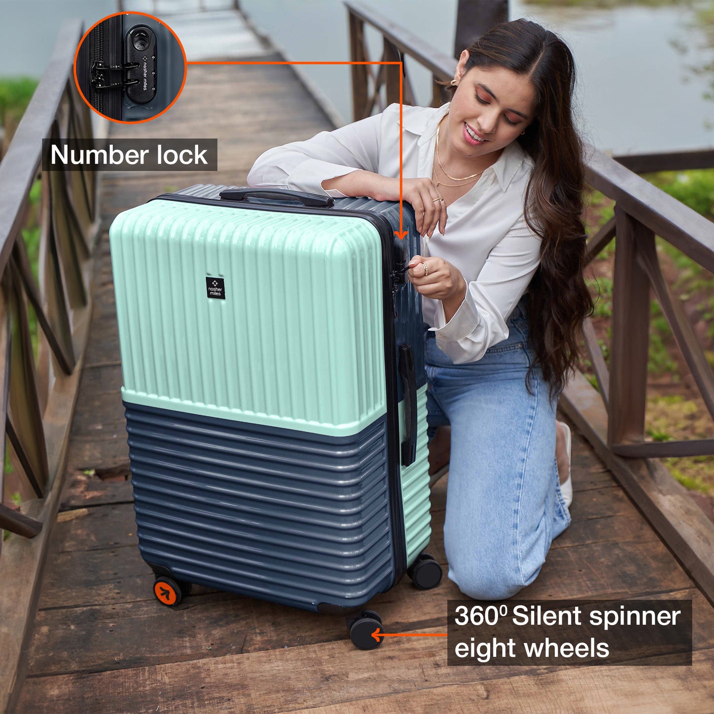 Nasher Miles Istanbul Hard-Sided ABS and PC Check-in Luggage 28 inch | 75cm | 8 Wheels Large Trolley Bag for Travel | Suitcase (Teal Dark Blue)