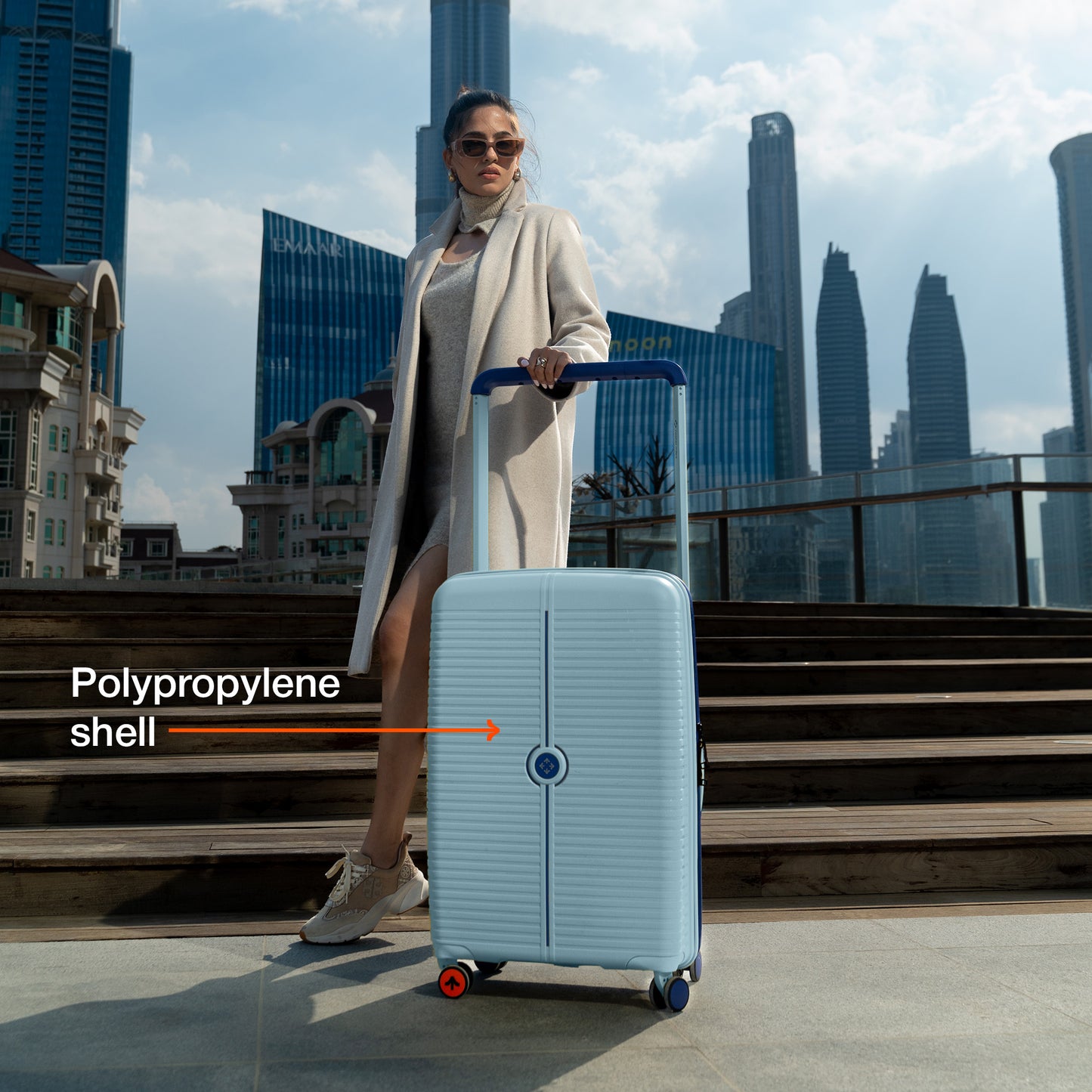 Nasher Miles Dubai TSA Lock Hard-Sided Polypropylene Check-in Luggage 24 inch | 65cm | 8 Wheels Medium Trolley Bag for Travel | Suitcase (Green Navy Blue)