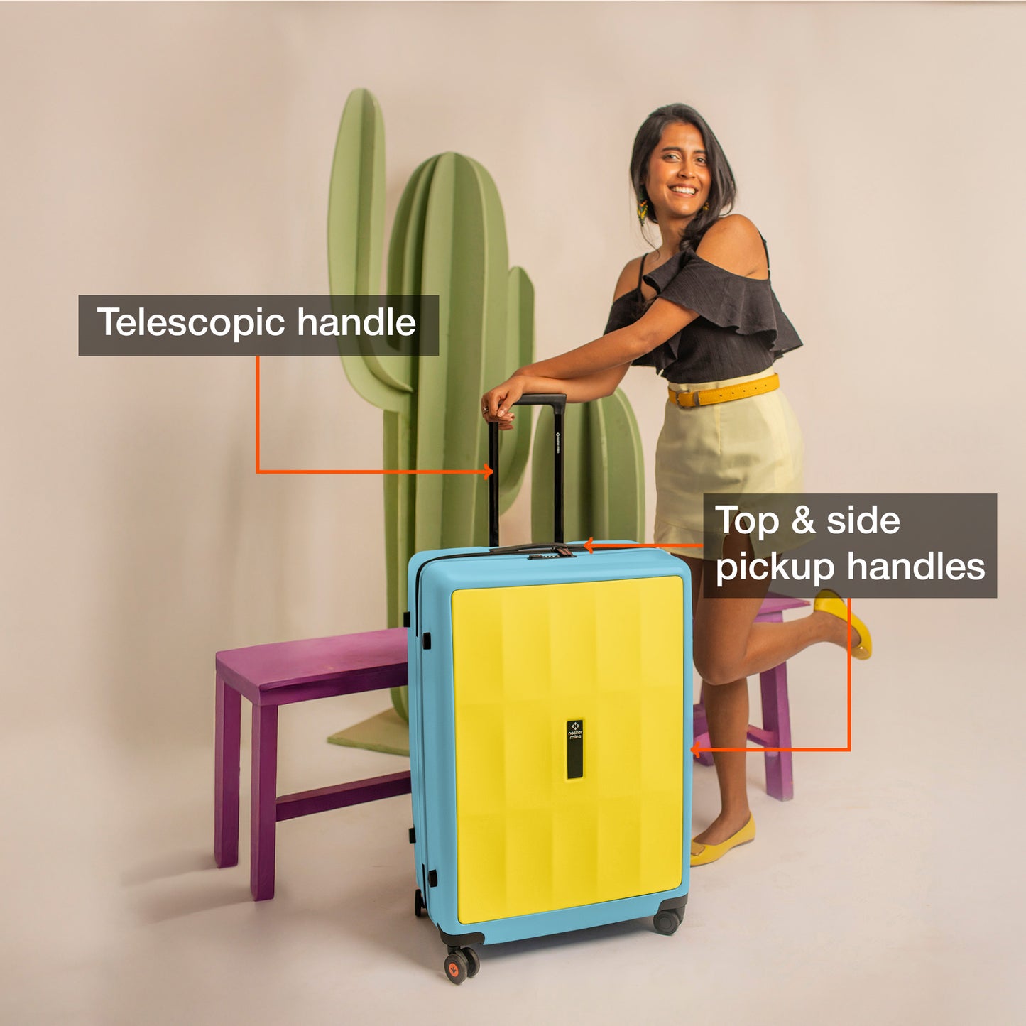 Nasher Miles Zanzibar TSA Lock Hard-Sided Polycarbonate Check-in Luggage Yellow Blue 28 inch |75 Trolley Bag| Suitcase