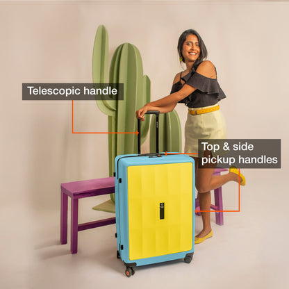 Nasher Miles Zanzibar TSA Lock Hard-Sided Polycarbonate Check-in Luggage Yellow Blue 28 inch |75 Trolley Bag| Suitcase