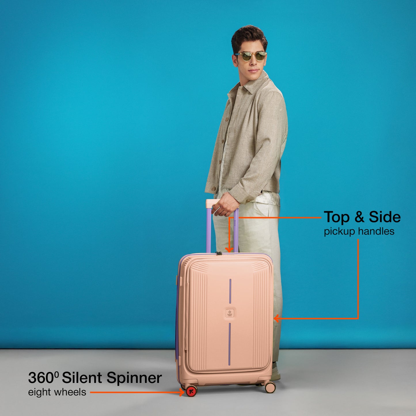 Nasher Miles Alexandria Hard-Sided Polypropylene TSA Lock Check-in Luggage 24 inch | 65cm | 8 Wheels Medium Trolley Bag for Travel | Suitcase (Peach Grey)