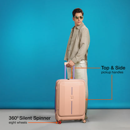 Nasher Miles Alexandria Hard-Sided Polypropylene TSA Lock Check-in Luggage 24 inch | 65cm | 8 Wheels Medium Trolley Bag for Travel | Suitcase (Peach Grey)