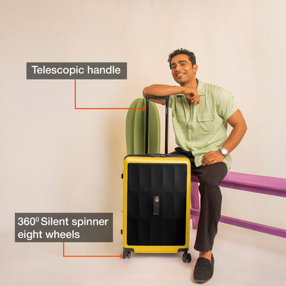 Nasher Miles Zanzibar TSA Lock Hard-Sided Polycarbonate Check-in Luggage Black Yellow 28 inch |75 Trolley Bag| Suitcase