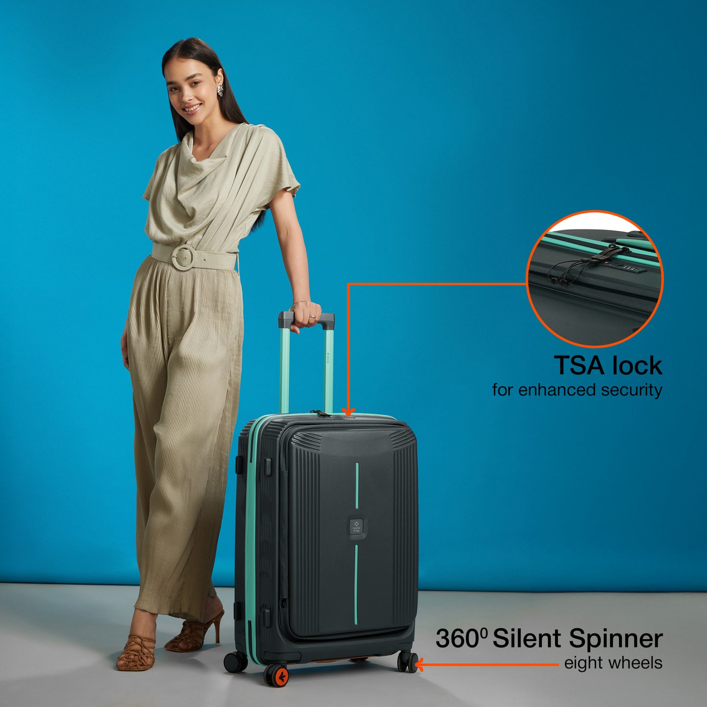 Nasher Miles Alexandria Hard-Sided Polypropylene TSA Lock Check-in Luggage 28 inch | 75cm | 8 Wheels Large Trolley Bag for Travel | Suitcase (Grey Teal)