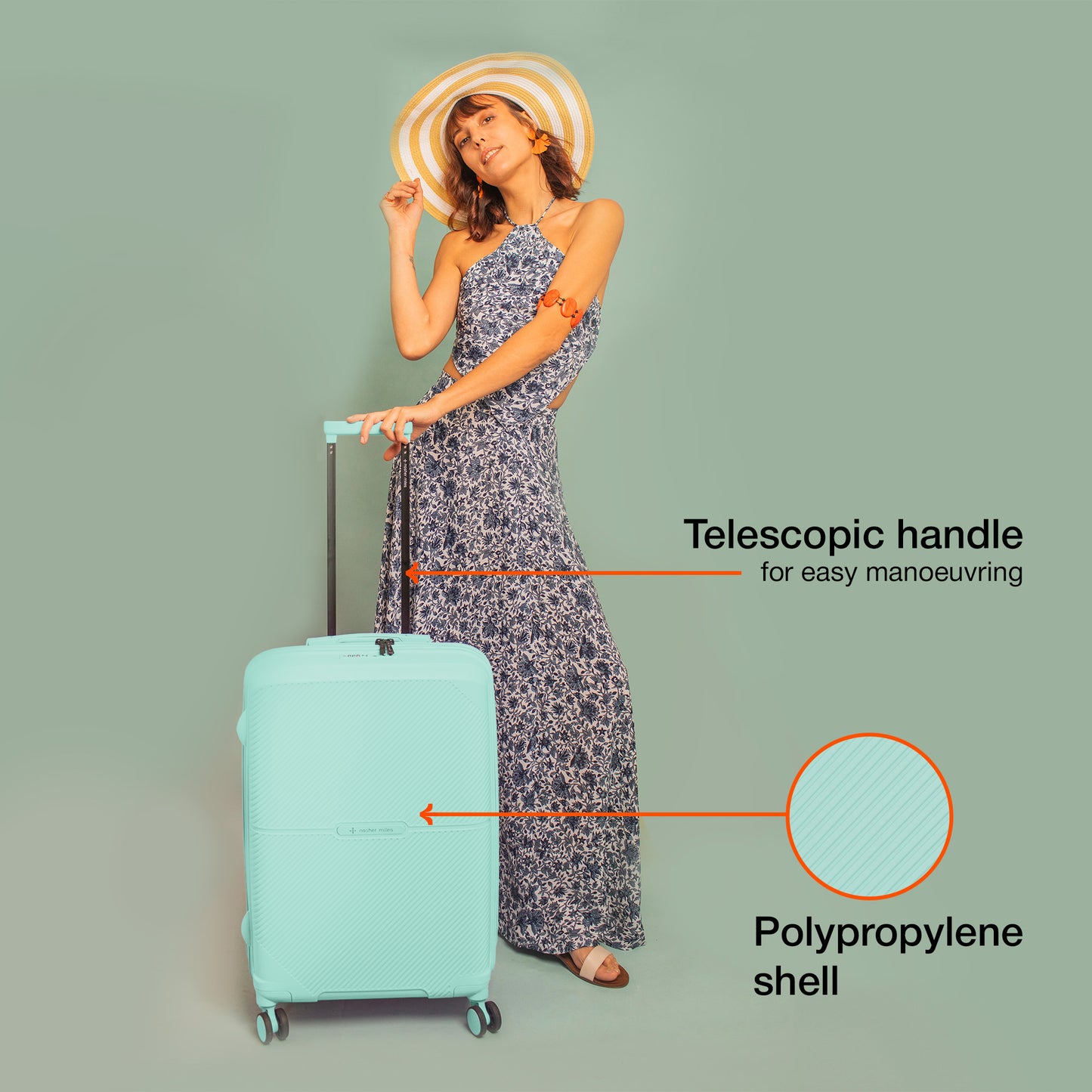 Nasher Miles Hawaii TSA Lock and Anti-Theft Hard-Sided Polypropylene Check-in Luggage Pastel Green 24 inch |65 Trolley Bag | Suitcase