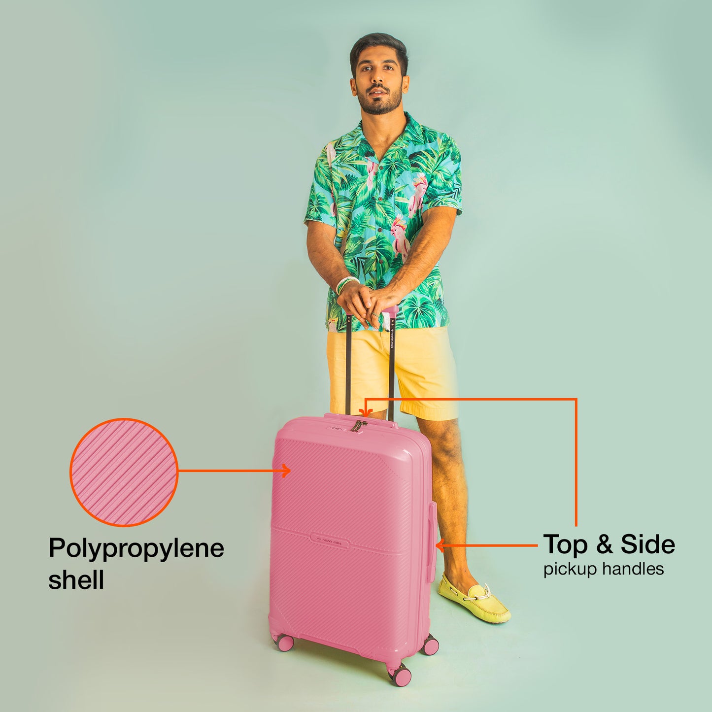 Nasher Miles Hawaii TSA Lock and Anti-Theft Hard-Sided Polypropylene Check-in Luggage Pink 24 inch |65 Trolley Bag | Suitcase